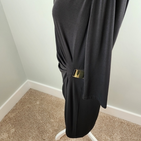 Laura Jeffries Ruched Wiggle Dress with Gold Buckle Detail Stretch Size 12 Black - Picture 8 of 10